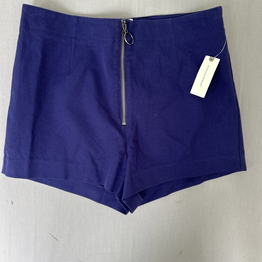 Anthropologie Maeve Zippered Sailor Shorts Navy Blue Front Zip Womens 14 NWT